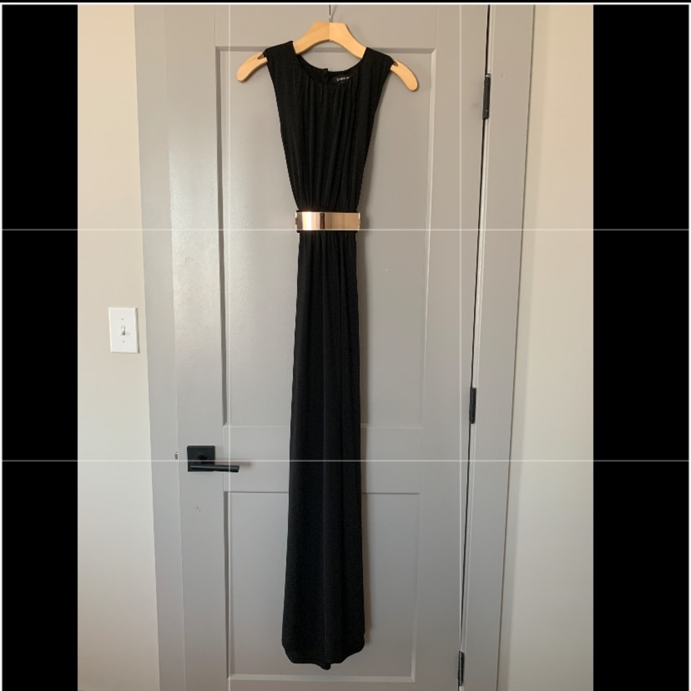 BEBE Black Gown with Gold Belt